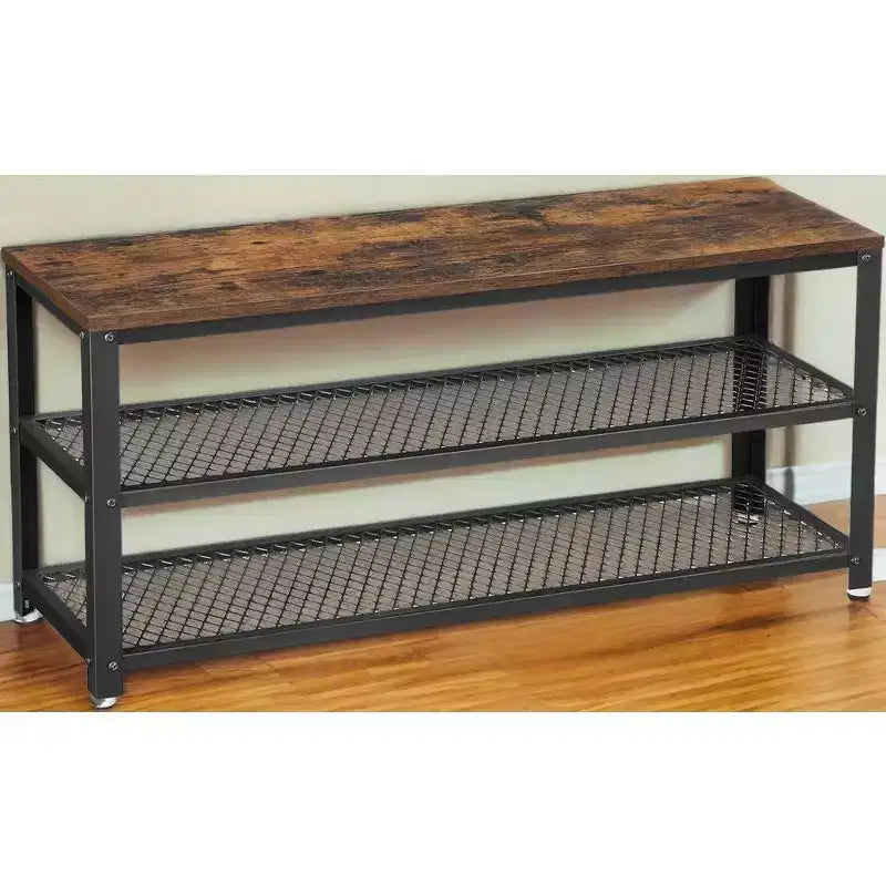3-Tier Shoe Rack Bench with Metal Mesh Shelves and Seat