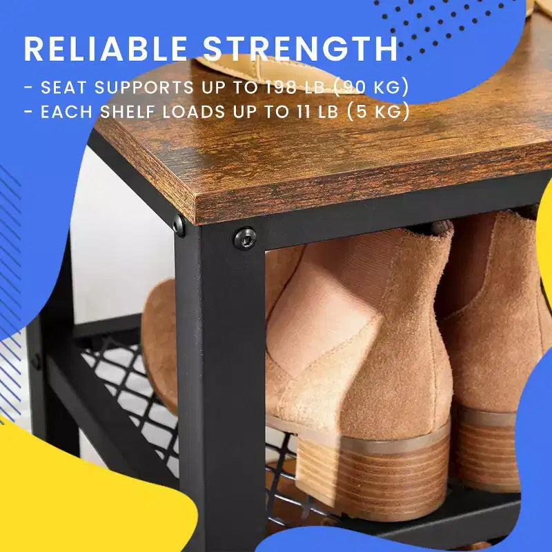 3-Tier Shoe Rack Bench with Metal Mesh Shelves and Seat