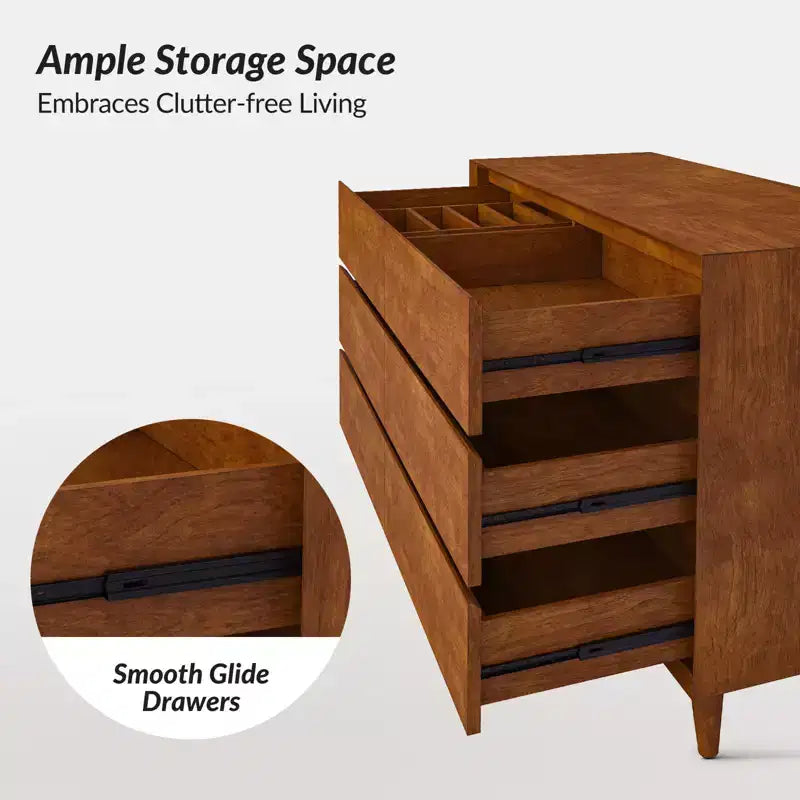 6-Drawer Dresser with Adjustable Feet, Mid-Century Modern Style, MDF Frame