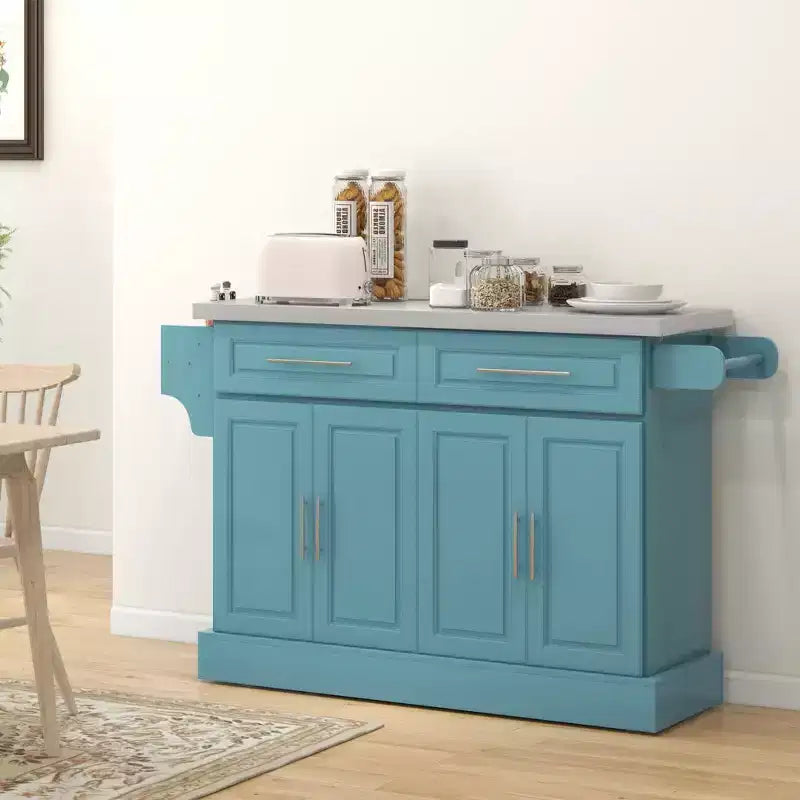 Rolling Kitchen Cart on Wheels with Stainless Steel Top, 2 Drawers, Spice, Knife and Towel Rack
