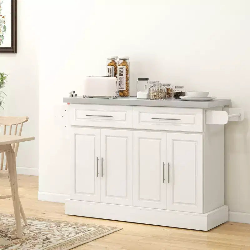 Rolling Kitchen Cart on Wheels with Stainless Steel Top, 2 Drawers, Spice, Knife and Towel Rack
