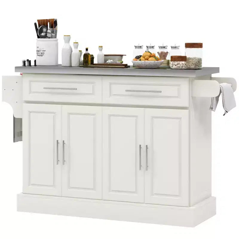 Rolling Kitchen Cart on Wheels with Stainless Steel Top, 2 Drawers, Spice, Knife and Towel Rack