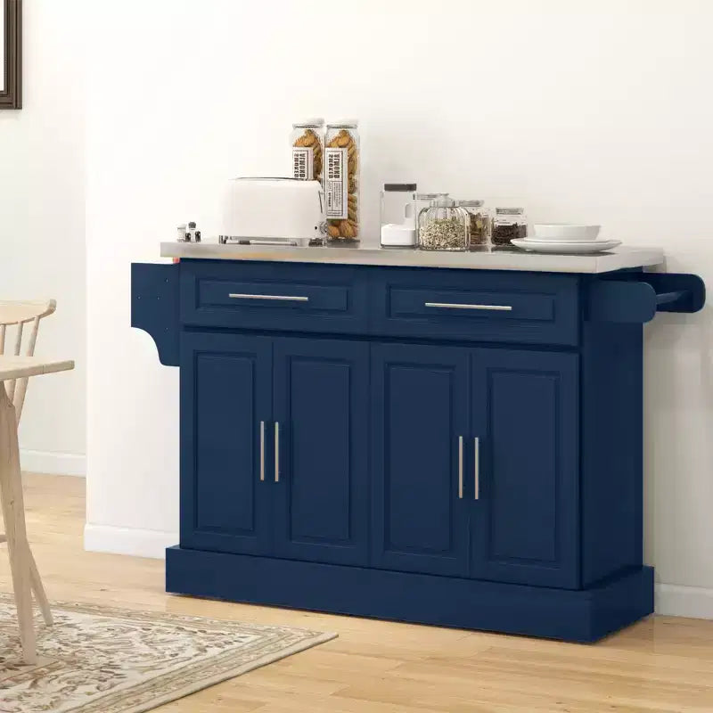 Rolling Kitchen Cart on Wheels with Stainless Steel Top, 2 Drawers, Spice, Knife and Towel Rack