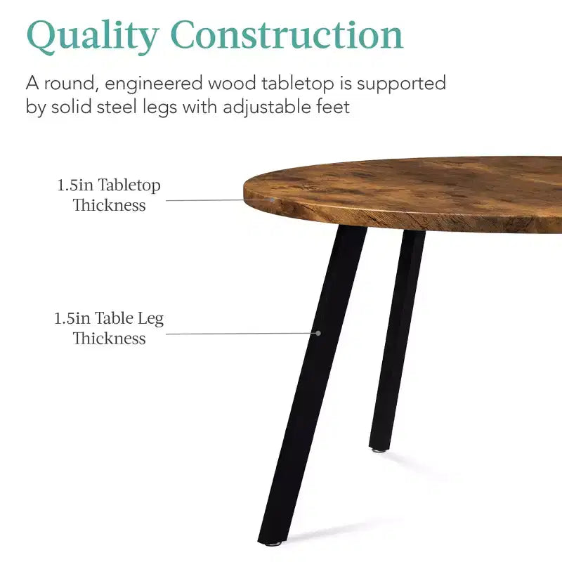 35.5in Mid-Century Modern Round Dining Table with Steel Legs and Adjustable Feet