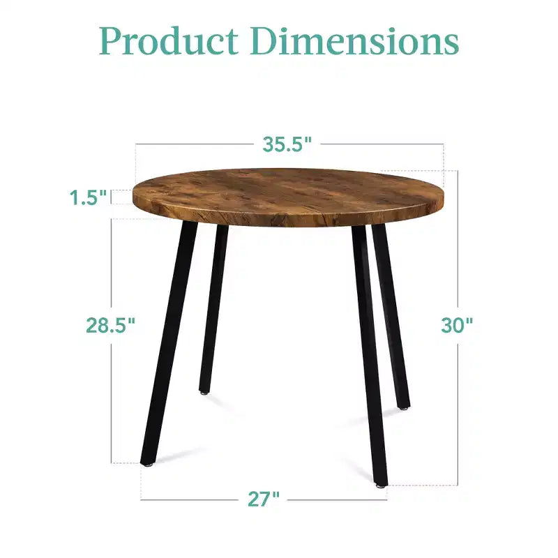 35.5in Mid-Century Modern Round Dining Table with Steel Legs and Adjustable Feet