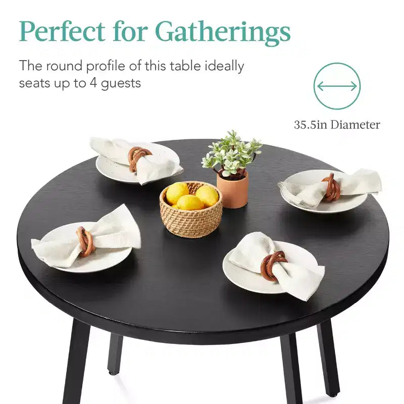 35.5in Mid-Century Modern Round Dining Table with Steel Legs and Adjustable Feet