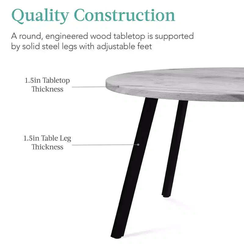 35.5in Mid-Century Modern Round Dining Table with Steel Legs and Adjustable Feet
