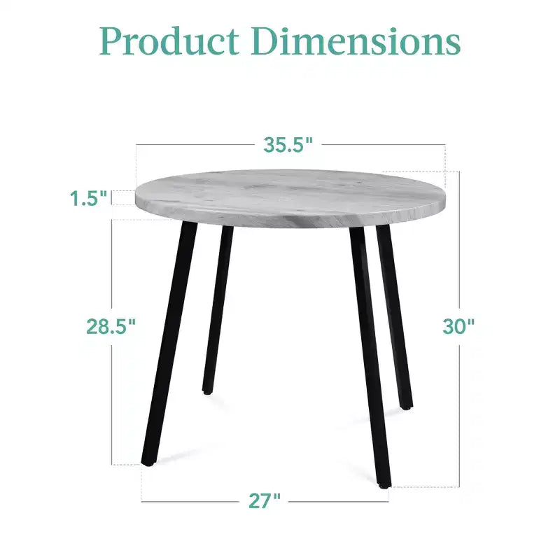 35.5in Mid-Century Modern Round Dining Table with Steel Legs and Adjustable Feet