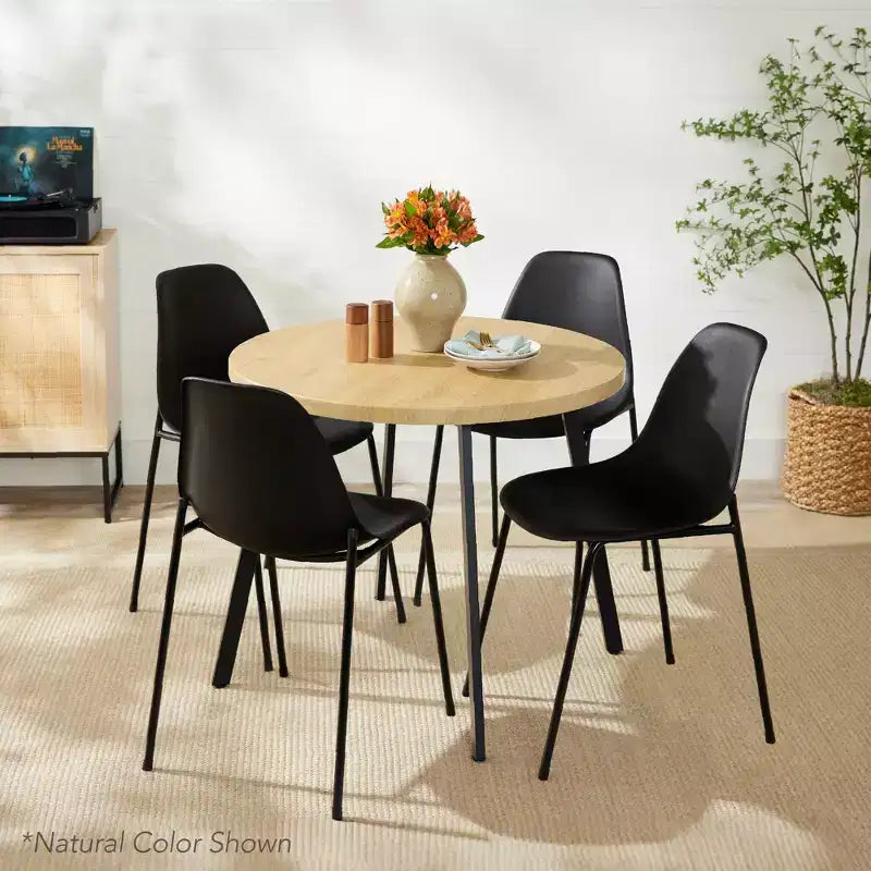 35.5in Mid-Century Modern Round Dining Table with Steel Legs and Adjustable Feet