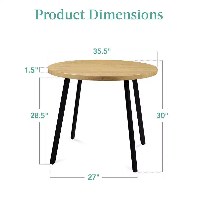 35.5in Mid-Century Modern Round Dining Table with Steel Legs and Adjustable Feet