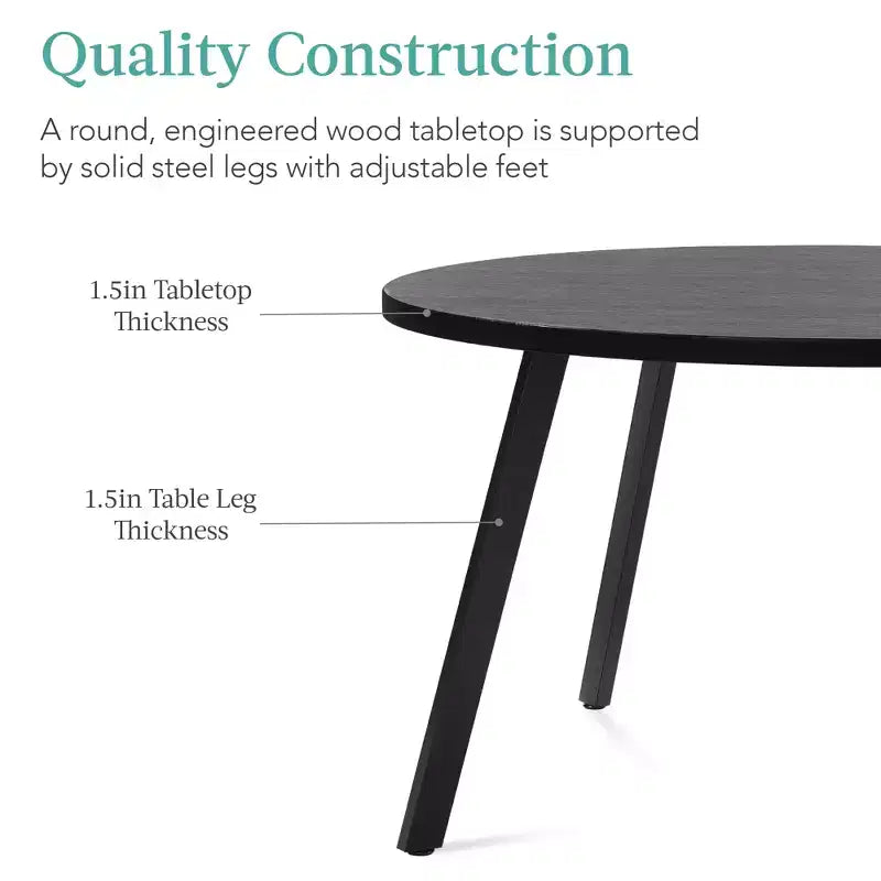 35.5in Mid-Century Modern Round Dining Table with Steel Legs and Adjustable Feet