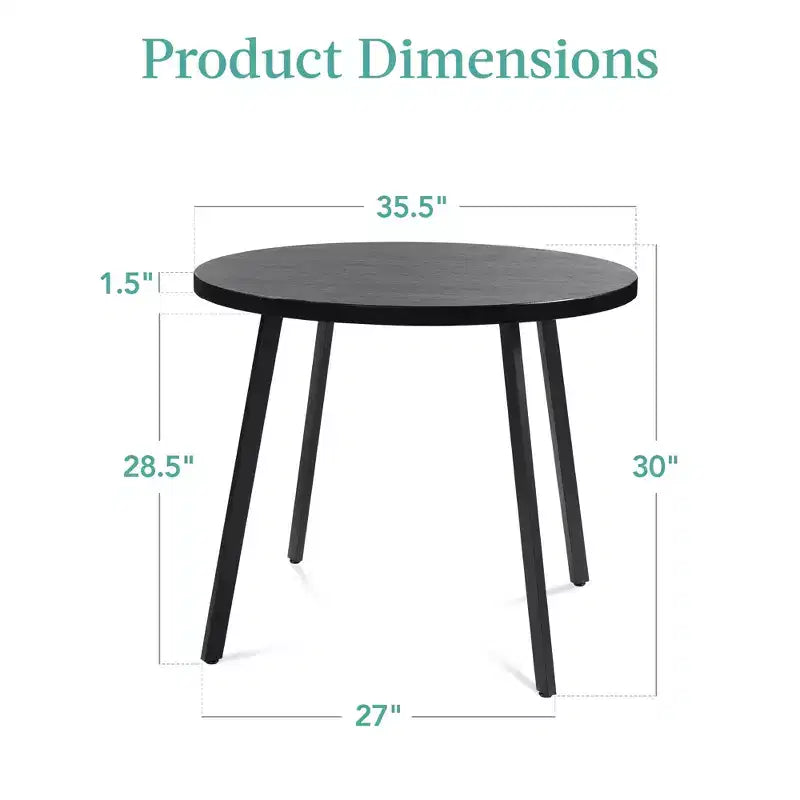 35.5in Mid-Century Modern Round Dining Table with Steel Legs and Adjustable Feet