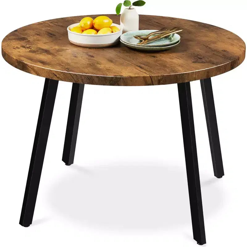 35.5in Mid-Century Modern Round Dining Table with Steel Legs and Adjustable Feet