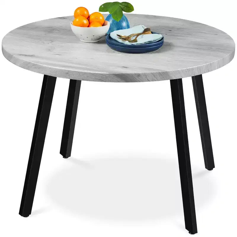 35.5in Mid-Century Modern Round Dining Table with Steel Legs and Adjustable Feet