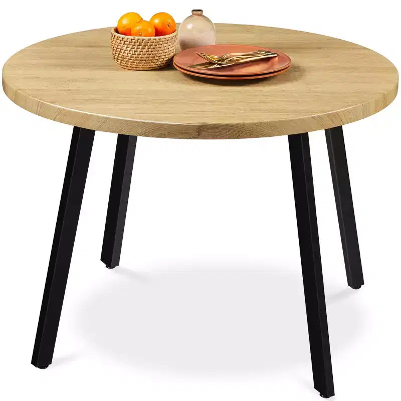 35.5in Mid-Century Modern Round Dining Table with Steel Legs and Adjustable Feet