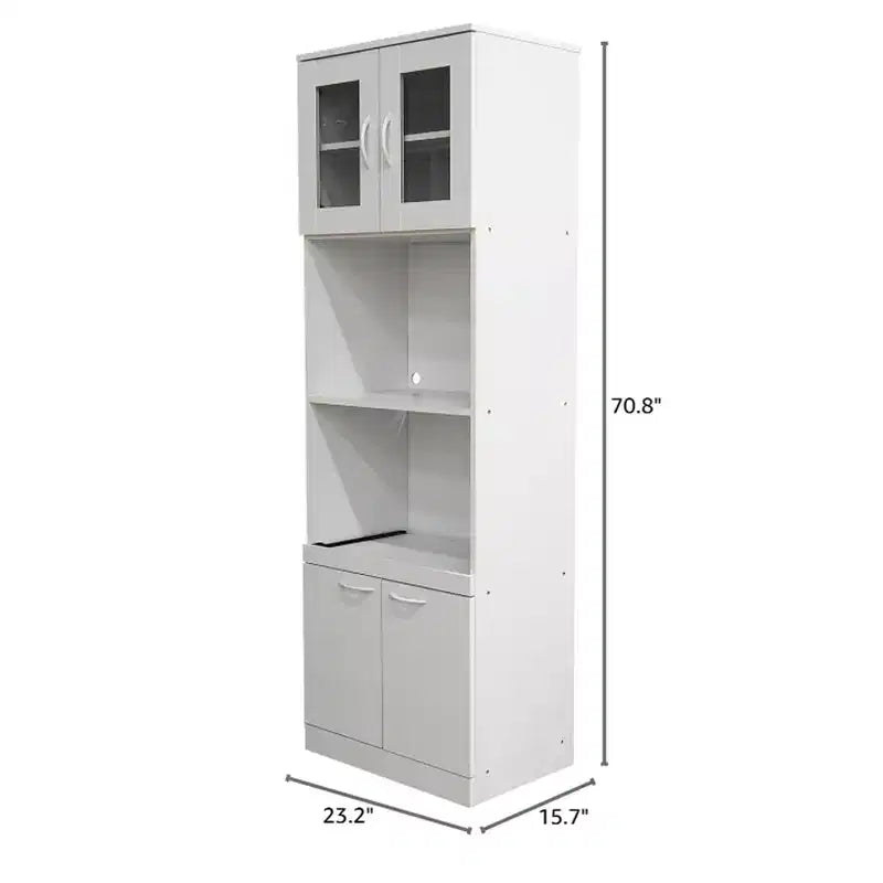 Tall Kitchen Pantry & Microwave Storage Cabinet, White