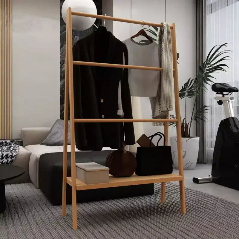 Bamboo Ladder Towel Rack with Storage Shelf, Freestanding Drying Stand for Bathroom & Bedroom