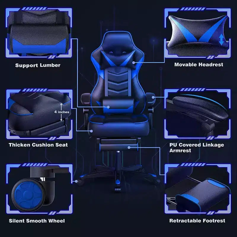Gaming Chair with Footrest and Lumbar Support, Breathable Computer Chair with Pocket Spring Cushion