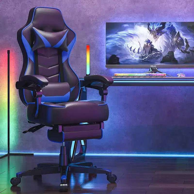 Gaming Chair with Footrest and Lumbar Support, Breathable Computer Chair with Pocket Spring Cushion