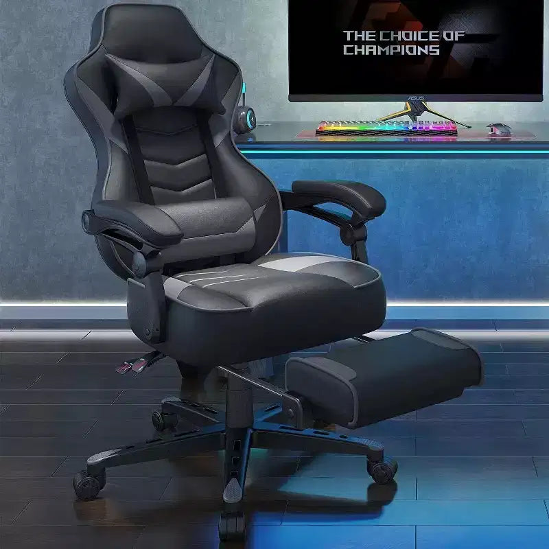 Gaming Chair with Footrest and Lumbar Support, Breathable Computer Chair with Pocket Spring Cushion