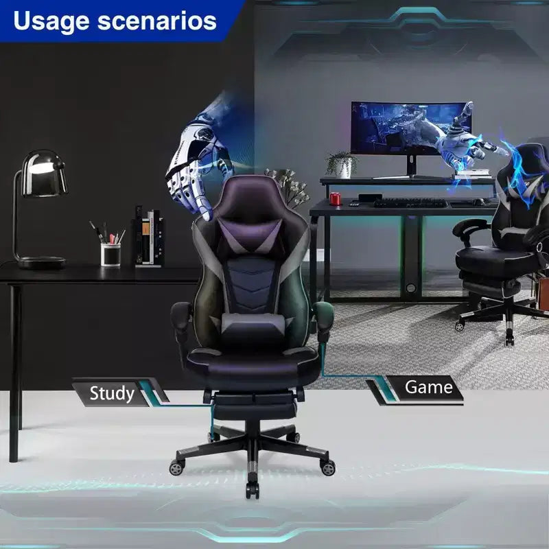Gaming Chair with Footrest and Lumbar Support, Breathable Computer Chair with Pocket Spring Cushion