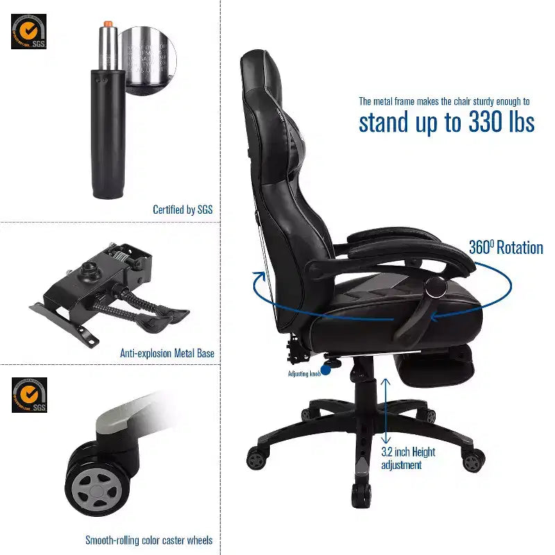 Gaming Chair with Footrest and Lumbar Support, Breathable Computer Chair with Pocket Spring Cushion