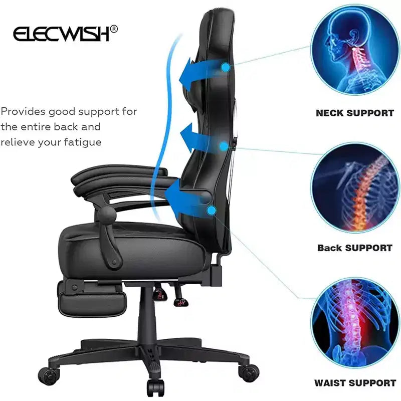 Gaming Chair with Footrest and Lumbar Support, Breathable Computer Chair with Pocket Spring Cushion