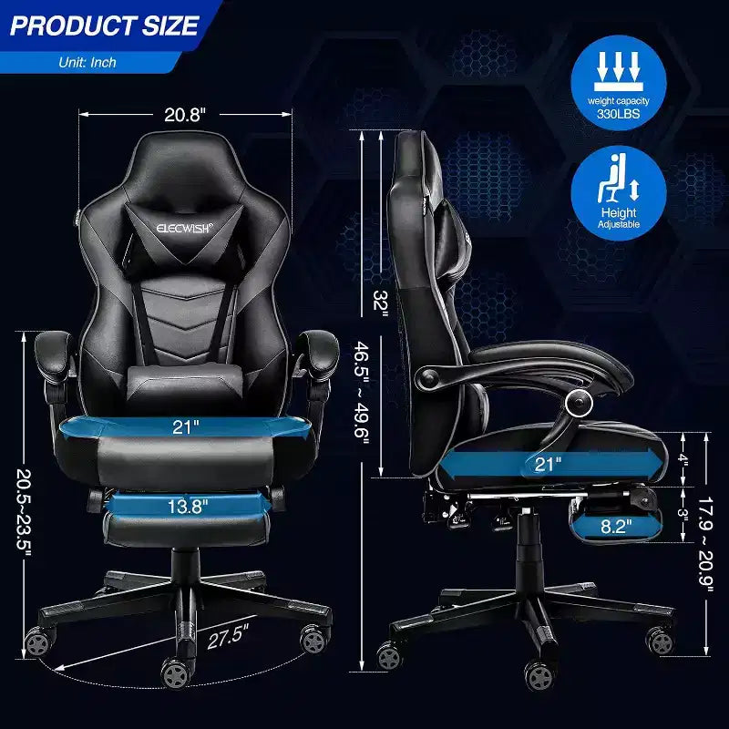 Gaming Chair with Footrest and Lumbar Support, Breathable Computer Chair with Pocket Spring Cushion