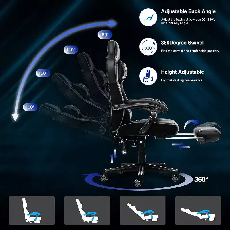 Gaming Chair with Footrest and Lumbar Support, Breathable Computer Chair with Pocket Spring Cushion