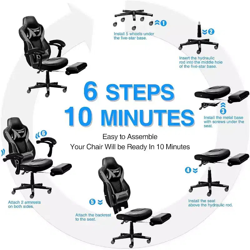 Gaming Chair with Footrest and Lumbar Support, Breathable Computer Chair with Pocket Spring Cushion