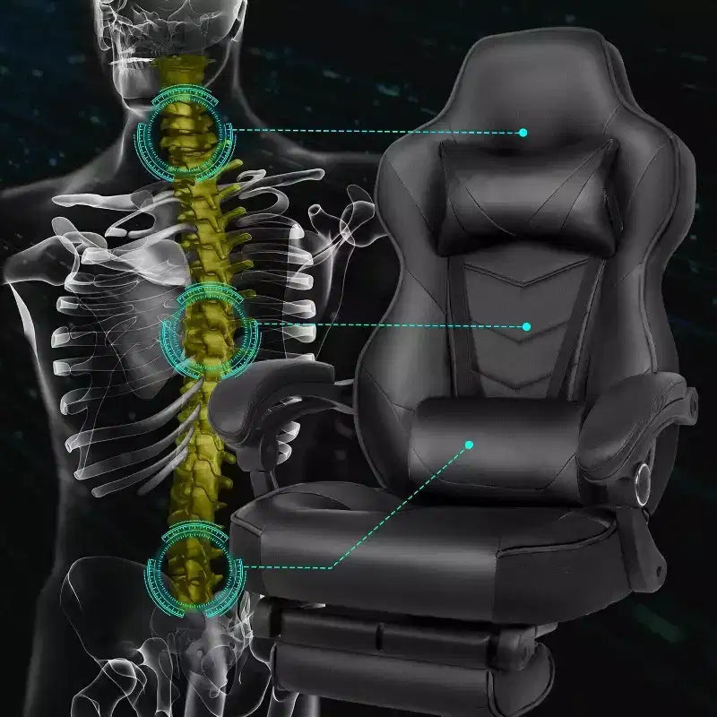 Gaming Chair with Footrest and Lumbar Support, Breathable Computer Chair with Pocket Spring Cushion