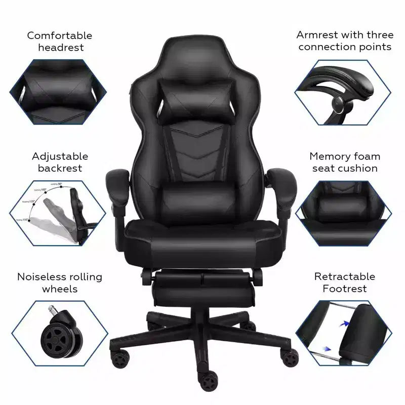 Gaming Chair with Footrest and Lumbar Support, Breathable Computer Chair with Pocket Spring Cushion
