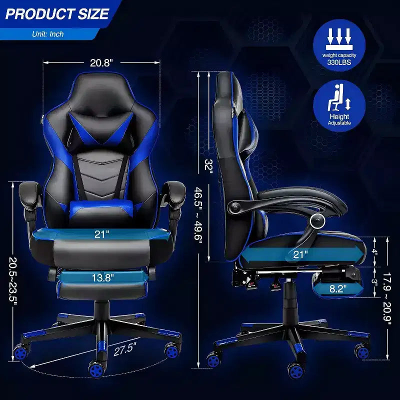 Gaming Chair with Footrest and Lumbar Support, Breathable Computer Chair with Pocket Spring Cushion