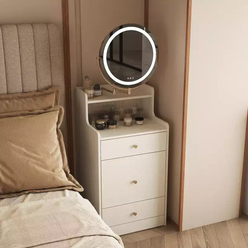 3-in-1 Vanity Desk with Touch Makeup Mirror, Nightstand & Dresser