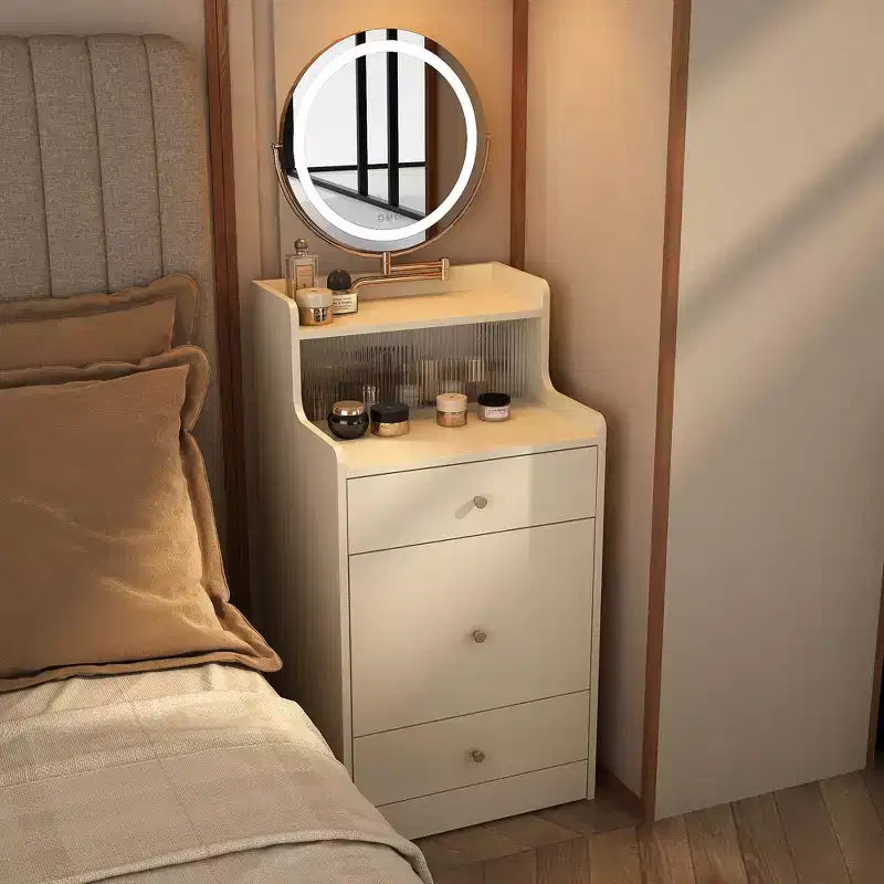 3-in-1 Vanity Desk with Touch Makeup Mirror, Nightstand & Dresser