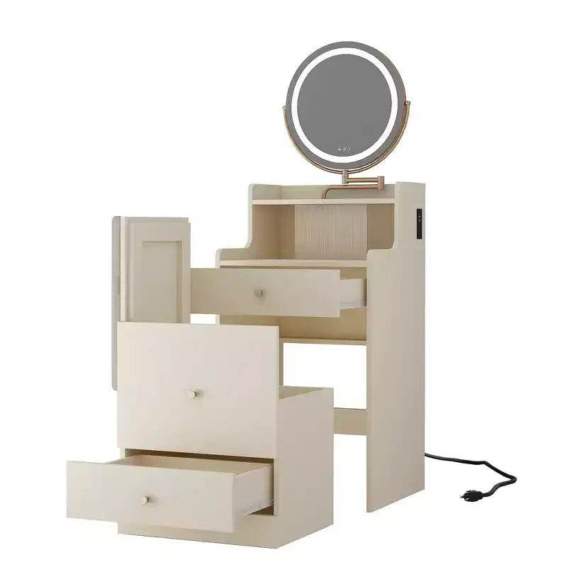 3-in-1 Vanity Desk with Touch Makeup Mirror, Nightstand & Dresser