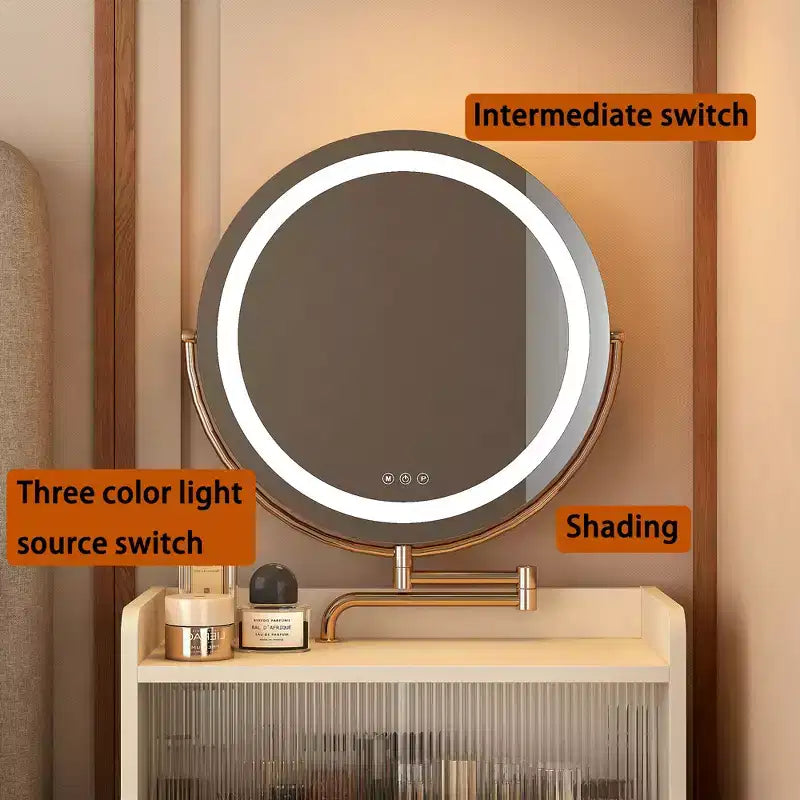 3-in-1 Vanity Desk with Touch Makeup Mirror, Nightstand & Dresser