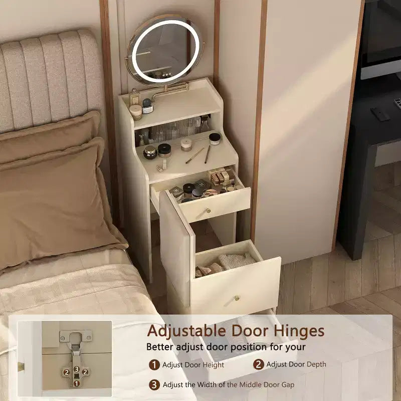 3-in-1 Vanity Desk with Touch Makeup Mirror, Nightstand & Dresser