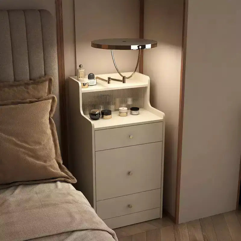 3-in-1 Vanity Desk with Touch Makeup Mirror, Nightstand & Dresser