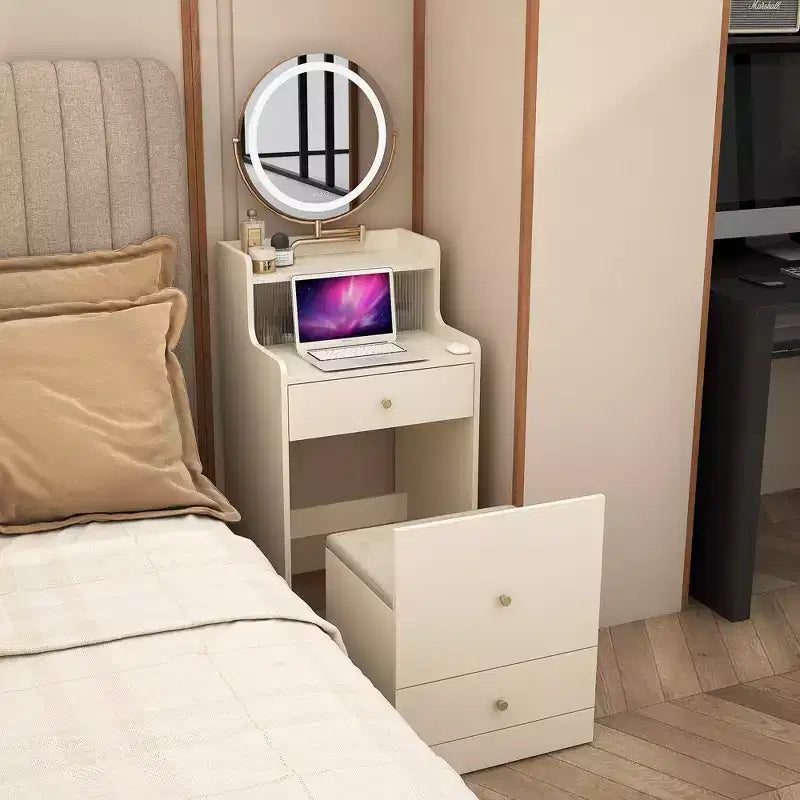 3-in-1 Vanity Desk with Touch Makeup Mirror, Nightstand & Dresser