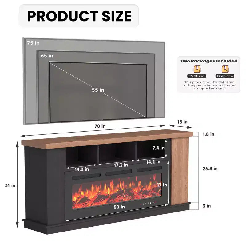 70" TV Stand for TVs Up to 80" with Open Storage Shelves and Cabinets