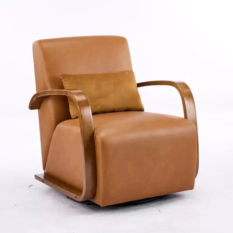 360 Swivel Accent Chair with Solid Wood Curved Arms, Mid-Century Modern Upholstered Side Chair for Living Room or Reading Nook