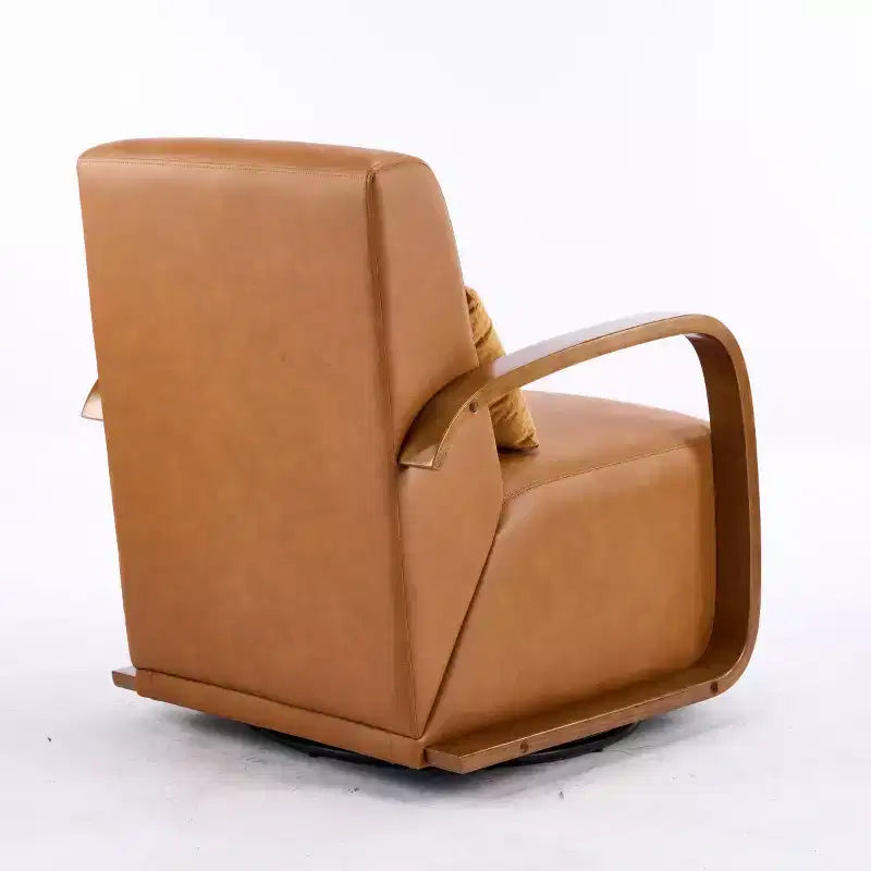 360 Swivel Accent Chair with Solid Wood Curved Arms, Mid-Century Modern Upholstered Side Chair for Living Room or Reading Nook
