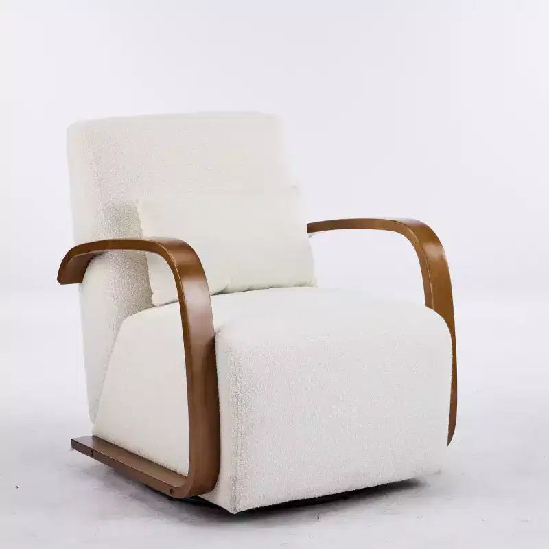 360 Swivel Accent Chair with Solid Wood Curved Arms, Mid-Century Modern Upholstered Side Chair for Living Room or Reading Nook
