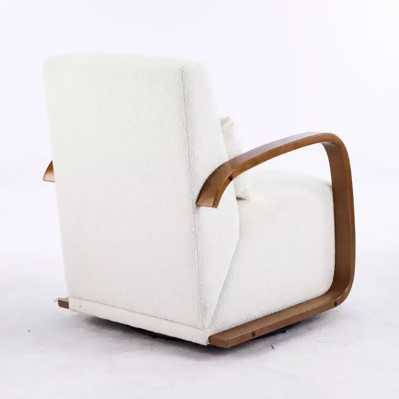 360 Swivel Accent Chair with Solid Wood Curved Arms, Mid-Century Modern Upholstered Side Chair for Living Room or Reading Nook