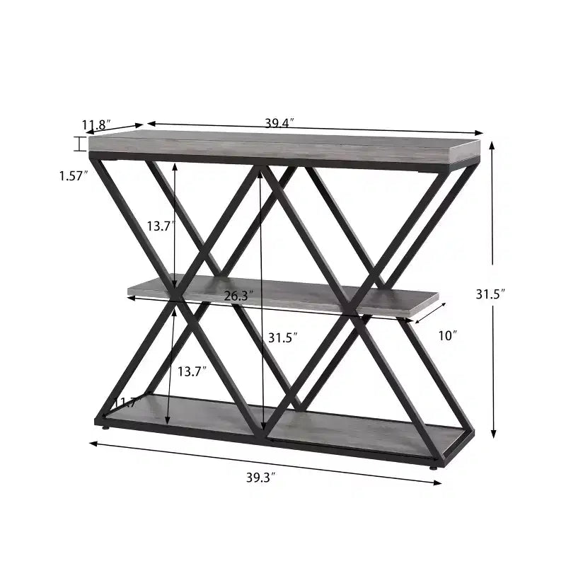 3-Tier Entryway Table with X-Shaped Metal Frame and Open Shelves