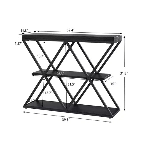 3-Tier Entryway Table with X-Shaped Metal Frame and Open Shelves