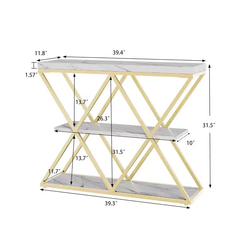 3-Tier Entryway Table with X-Shaped Metal Frame and Open Shelves