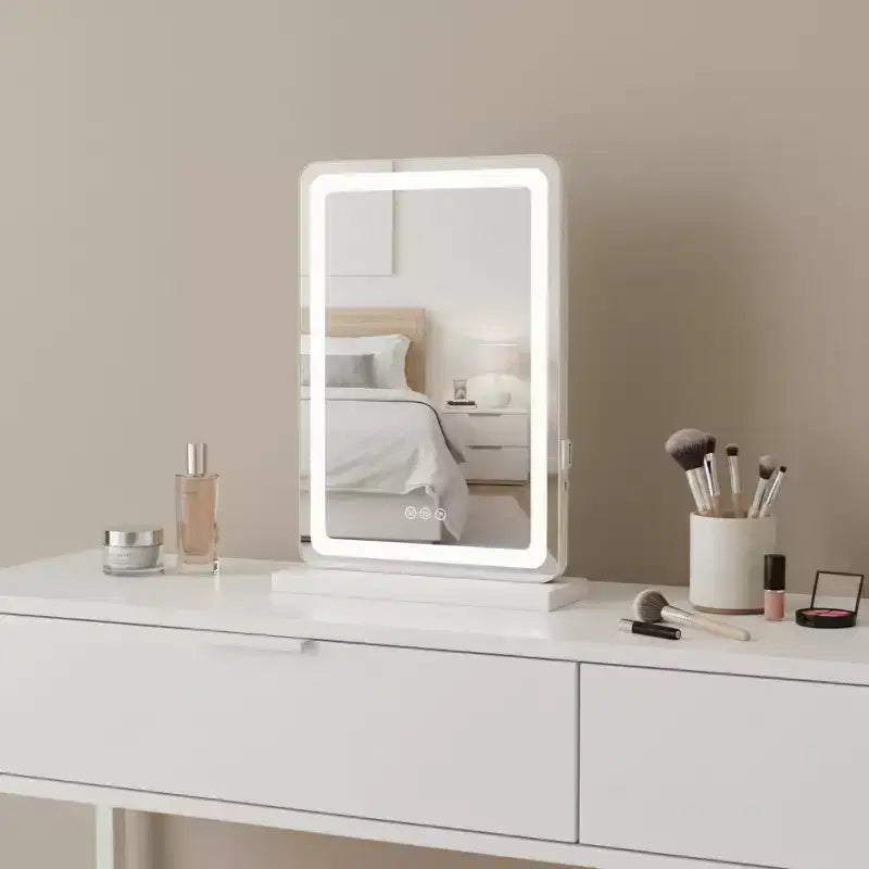 18" Clear Lighted Freestanding Frameless Makeup Shaving Tabletop Mirror