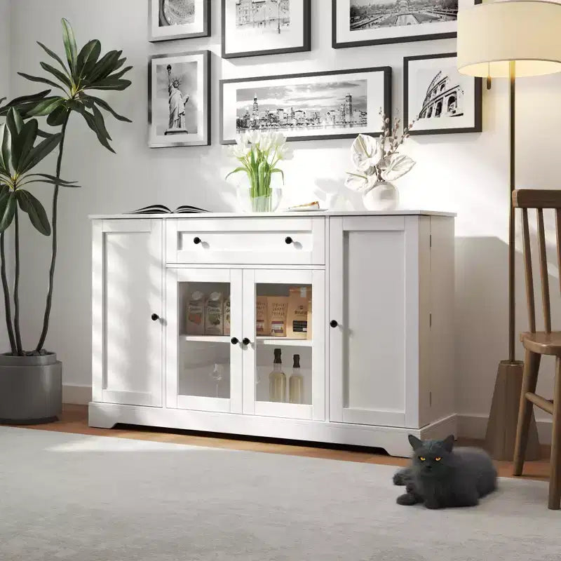 Farmhouse Sideboard Buffet Cabinet with Drawer & Adjustable Shelves